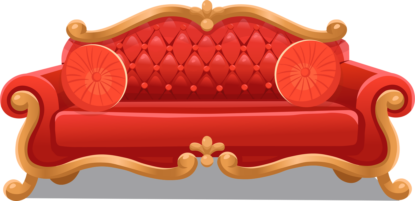 luxurious red sofa. Vintage Baroque sofa. Rich sofa.